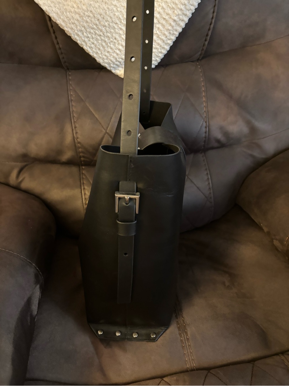 AllSaints Black  Bucket Shoulder Bag with Buckle Strap (adjustable)